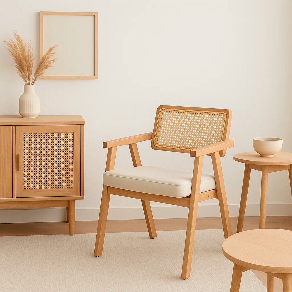 Sitial Acolchado Chandigarh Butaca Rattan - Madera