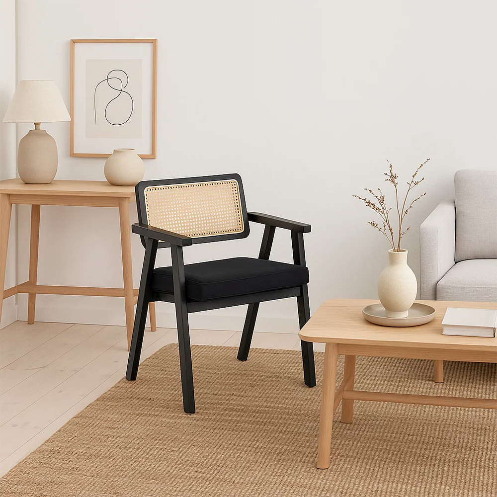 Sitial Acolchado Chandigarh Butaca Rattan - Negro