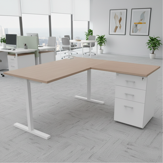 Estación de Trabajo T con Cajonera Pedestal y Faldón