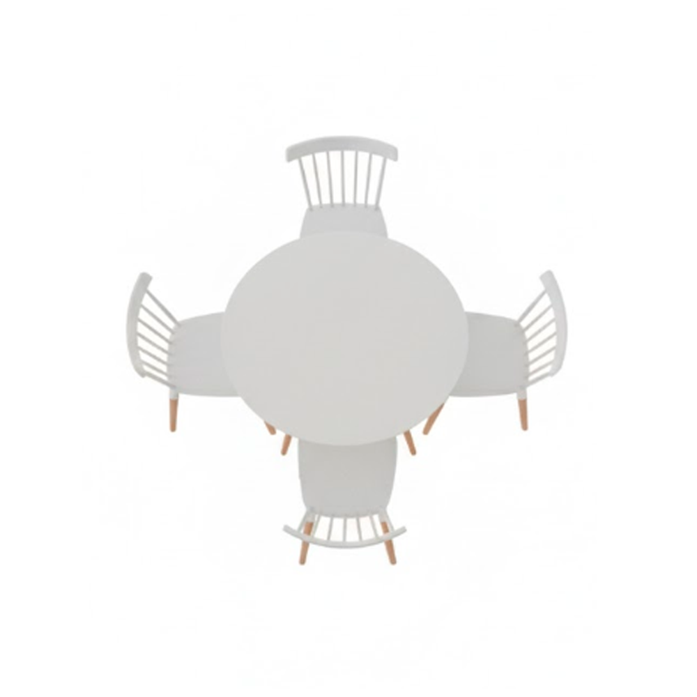 Comedor Mesa Redonda blanca 100cm + 4 sillas Windsor blanca
