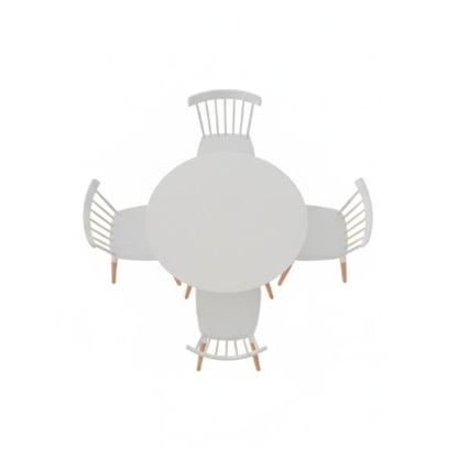 Comedor Mesa Redonda blanca 100cm + 4 sillas Windsor blanca