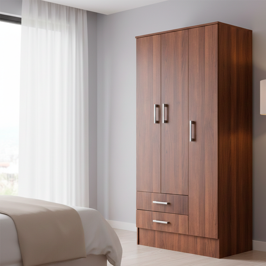 Closet 3 Puertas 2 Cajones Nogal