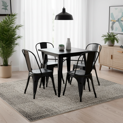 Comedor Mesa Tolix 80x80cm + 4 sillas Tolix Negras