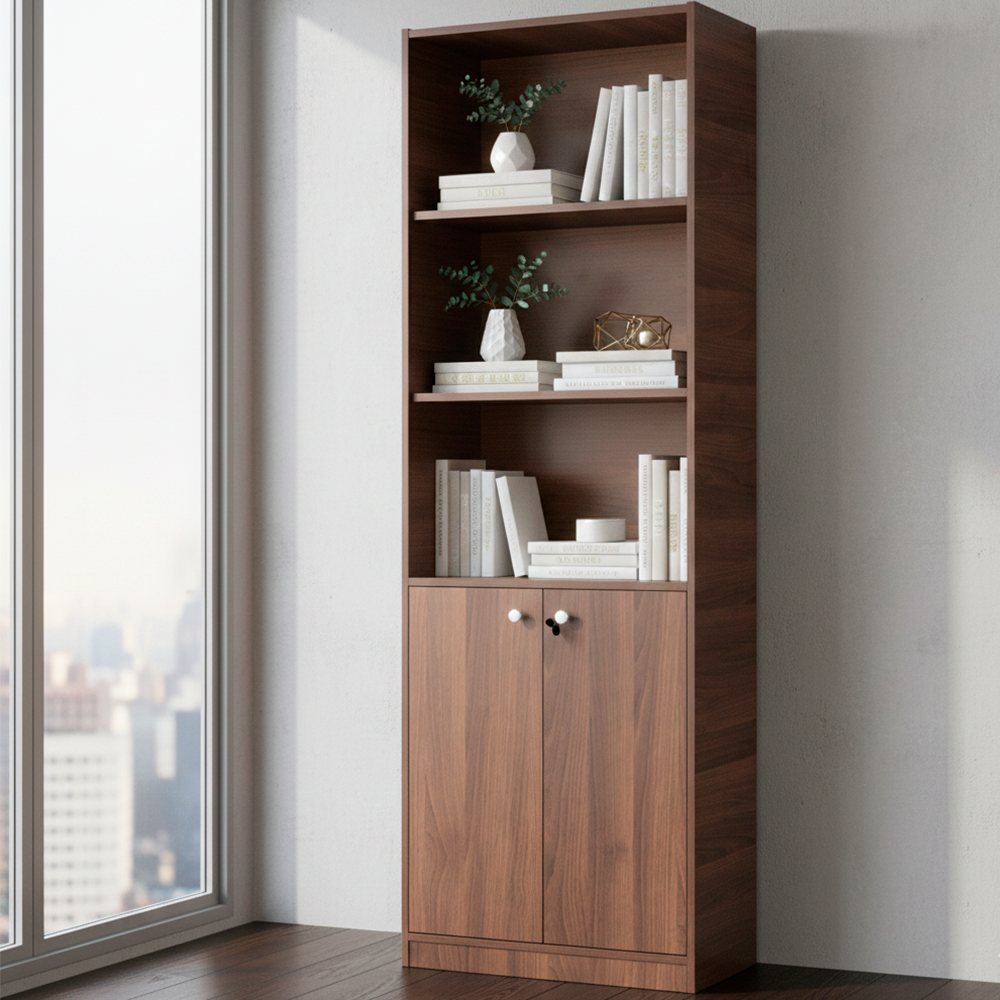 Estante 5 Niveles con Puertas Nogal