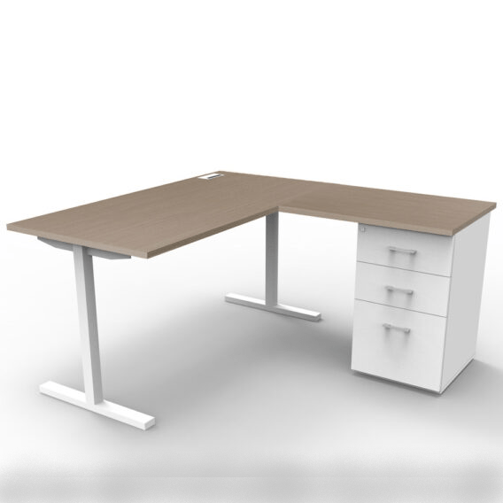 Estación de Trabajo T con Cajonera Pedestal y Faldón - Relámpago.Shop