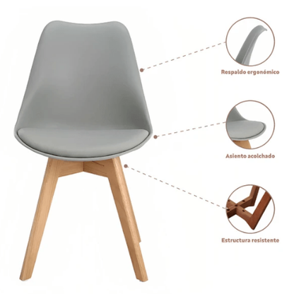 Silla Tulip Acolchada Gris