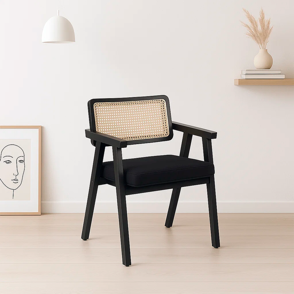 Sitial Acolchado Chandigarh Butaca Rattan - Negro