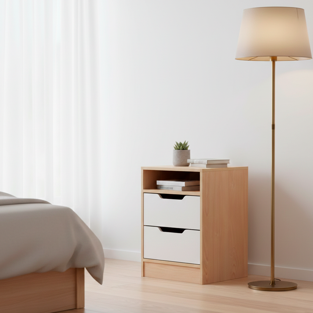 Velador Misuri 2 Cajones Carvalo/Blanco