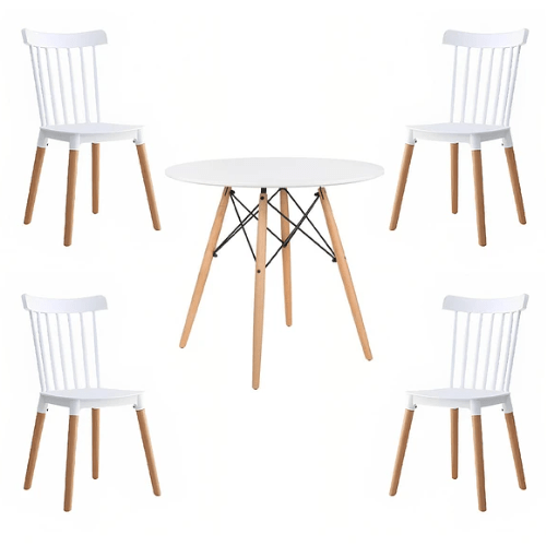 Comedor Mesa Redonda blanca 80cm + 4 sillas Windsor blanca - Relámpago.Shop