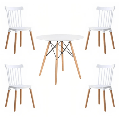 Comedor Mesa Redonda blanca 80cm + 4 sillas Windsor blanca - Relámpago.Shop