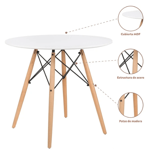 Comedor Mesa Redonda blanca 80cm + 4 sillas Windsor blanca - Relámpago.Shop