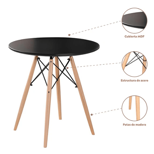Comedor Mesa Redonda Negra 80cm + 4 Sillas Windsor Negras - Relámpago.Shop