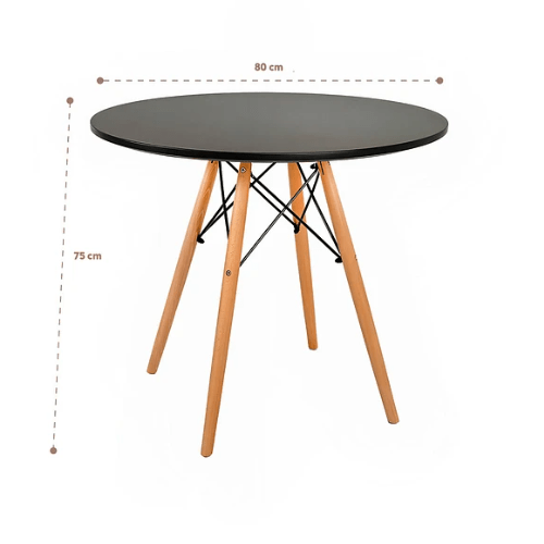 Comedor Mesa Redonda Negra 80cm + 4 Sillas Windsor Negras - Relámpago.Shop