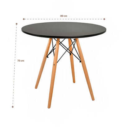 Comedor Mesa Redonda Negra 80cm + 4 Sillas Windsor Negras - Relámpago.Shop