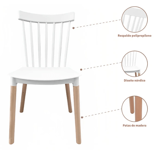 Pack de 4 Sillas Windsor Blancas - Relámpago.Shop