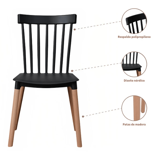 Pack de 4 Sillas Windsor Negras - Relámpago.Shop